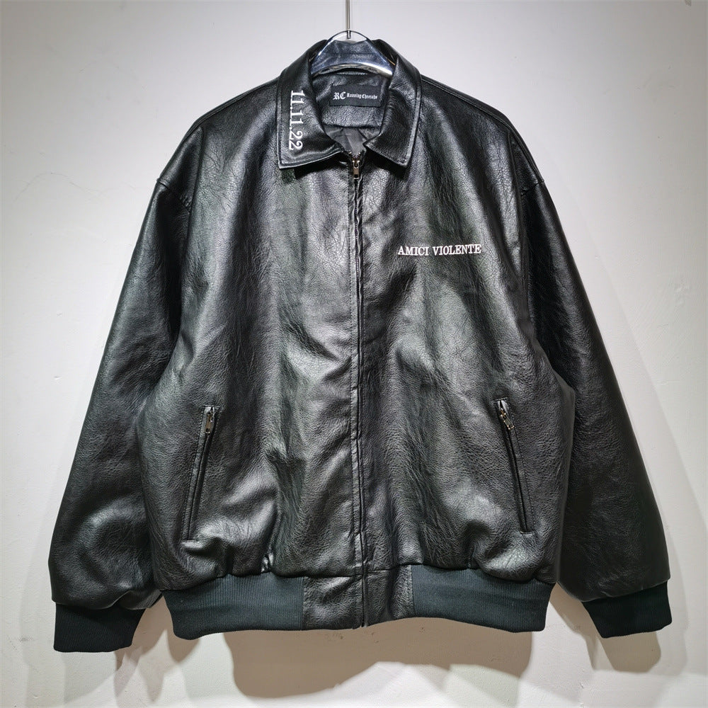 Biker Leather Jacket featuring King and Queen of Spades Motifs