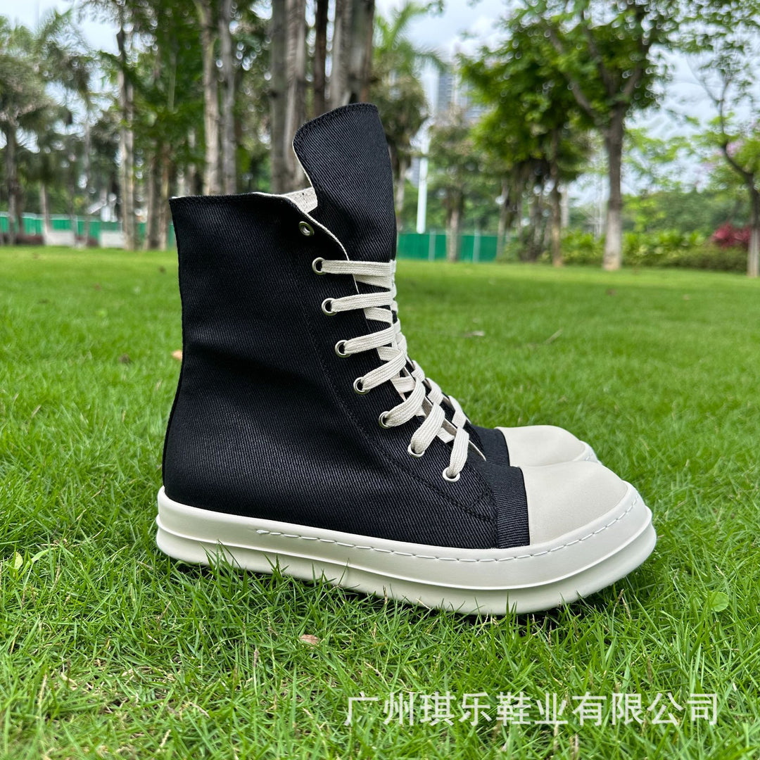 Plus-Size Thick-Soled, Black, Unisex Canvas Sneakers