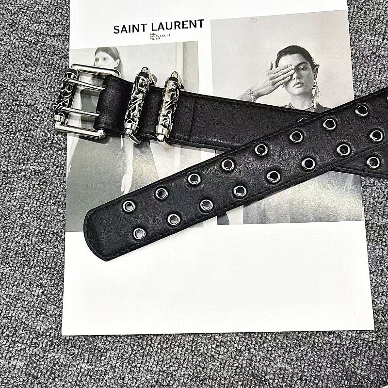 Chrome Hearts Vine Carved Coral Buckle Gothic Studded Leather Belt
