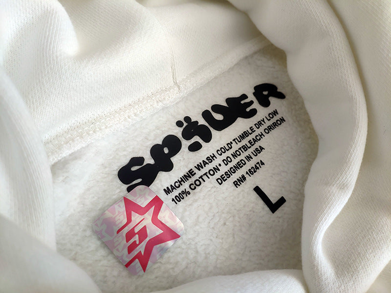 Sp5der fleece-lined hoodie with spiderweb print.