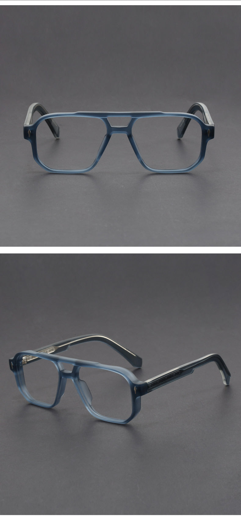 Square double-bridge plano glasses