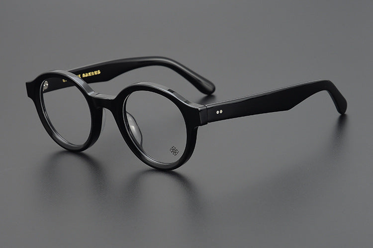 Round frame thick frame glasses for a slimming effect