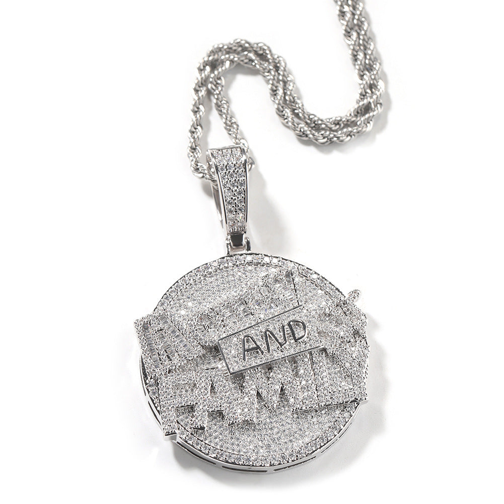 "Money and Family" letter pendant round disc necklace