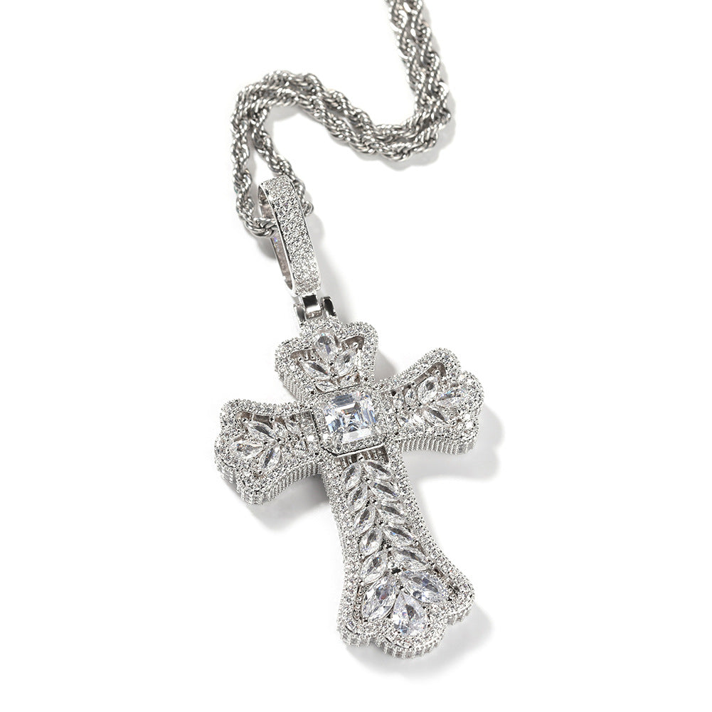 Hip-hop full diamond colorful wheat ear cross pendant