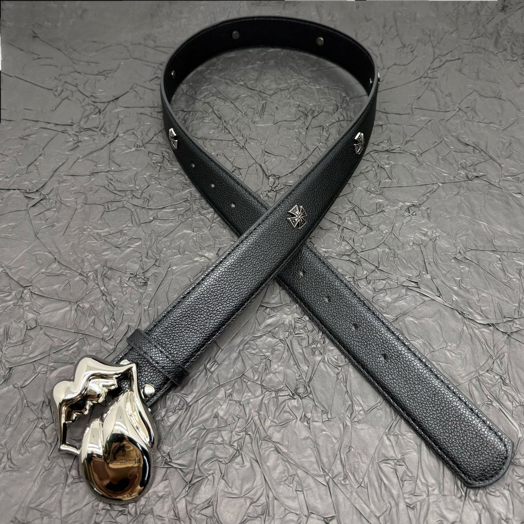 Chrome Hearts Belt with Cross Rivets and Tongue Buckle