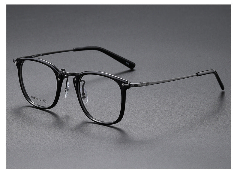 Square retro acetate titanium frame eyeglasses