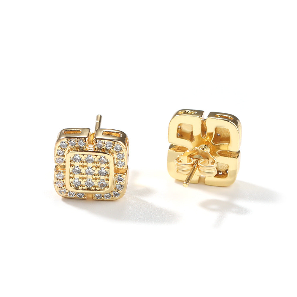 Square cross eight-star and eight-sword diamond Earrings