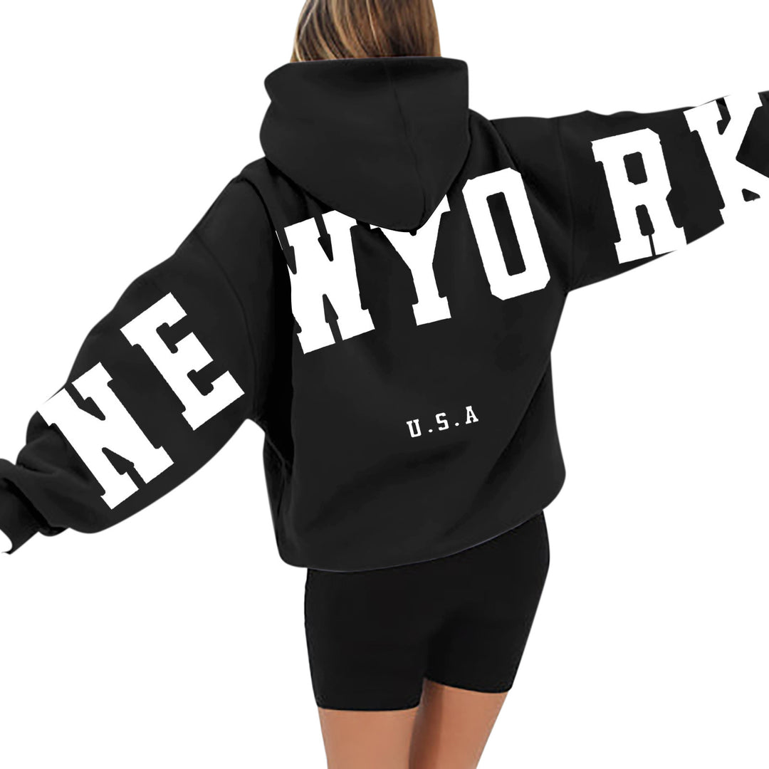 wyo newyork letter print hoodie, loose fit, oversized hoodie