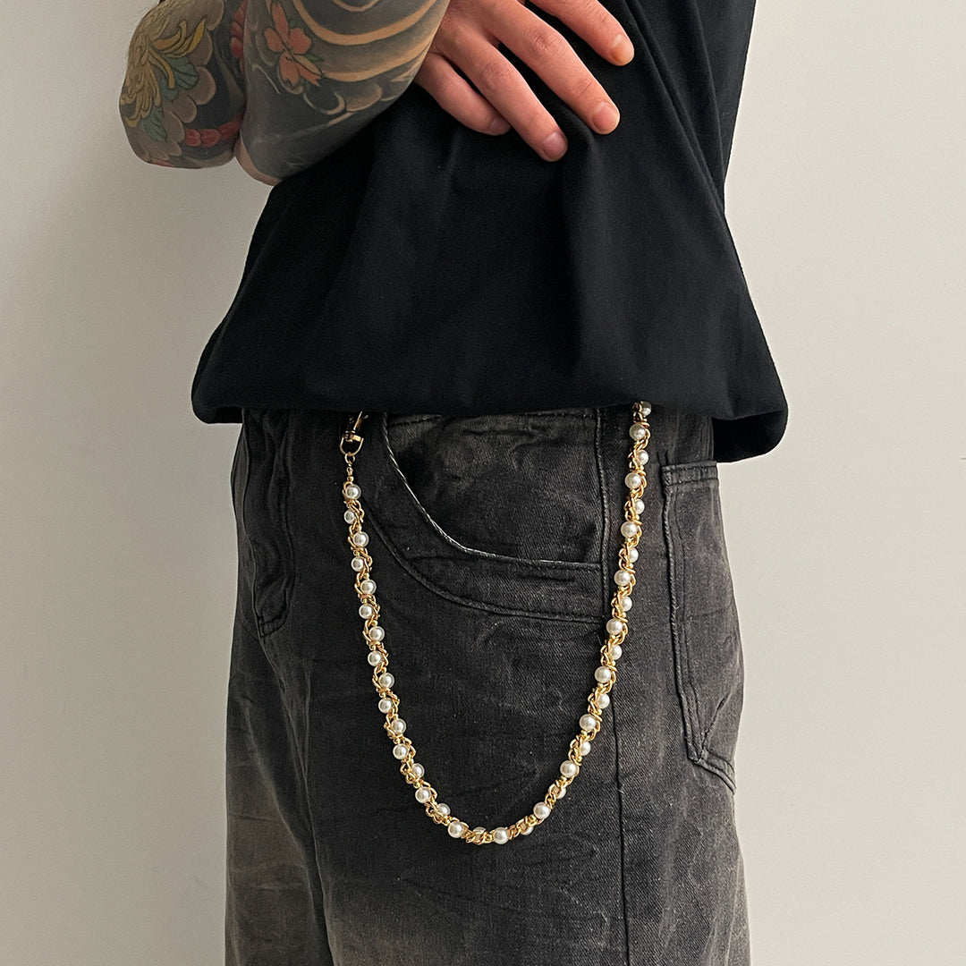 Hip-Hop Pearl-Wrapped Trouser Chain