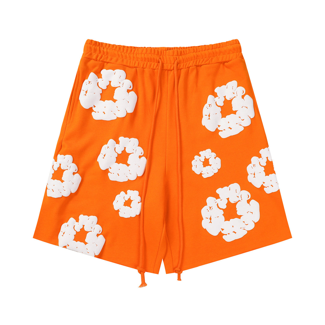 Foamed Kapok Flower Loose-Fitting Short-Sleeved Shorts