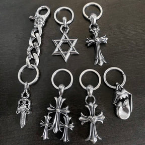 chrome hearts cross six-pointed star sword tongue keychain