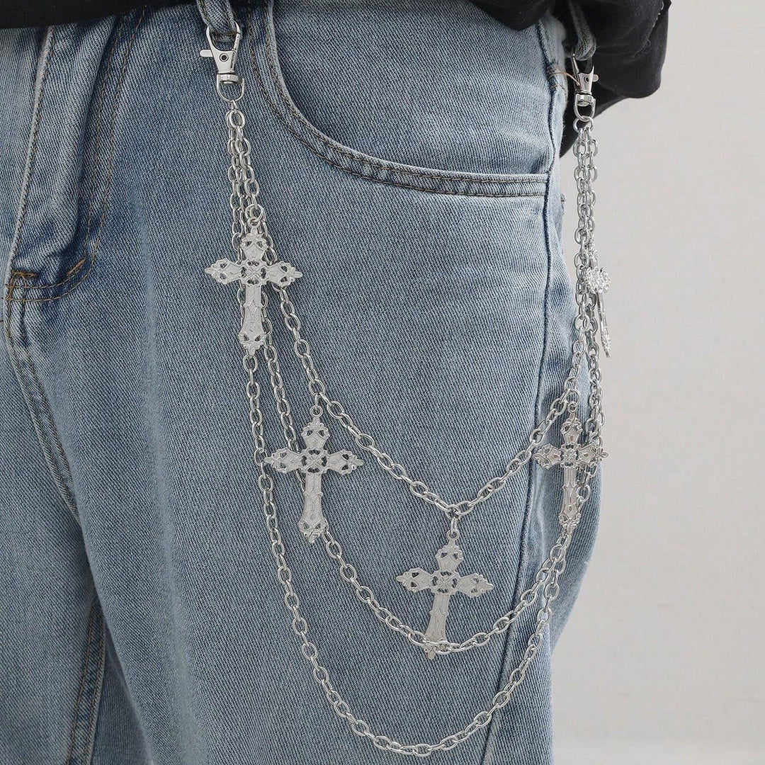 Irregular Pearl & Cuban Link Mixed-Material Punk Waist Chain