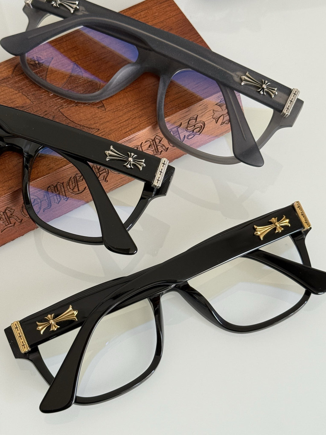Chrome Hearts BOFFICER square frame glasses with cross pattern