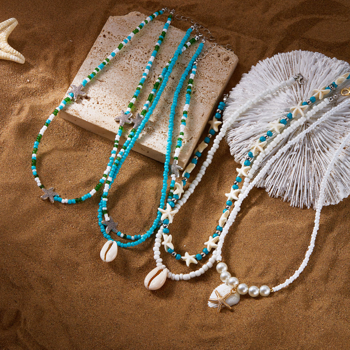 starfish necklace pearl multi-layer stacking necklace