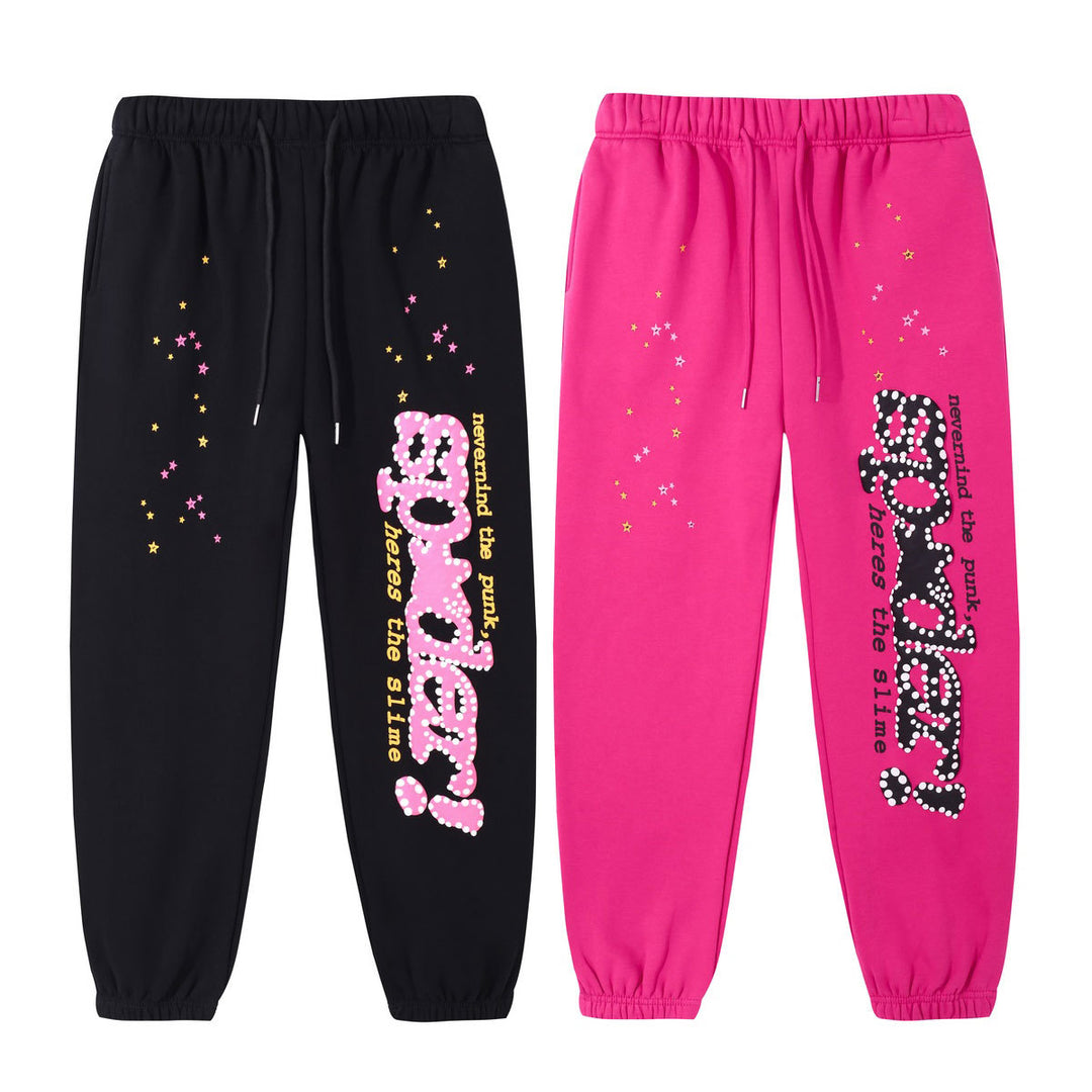 Sp5der foam letter 555 hoodie Pink Casual pants