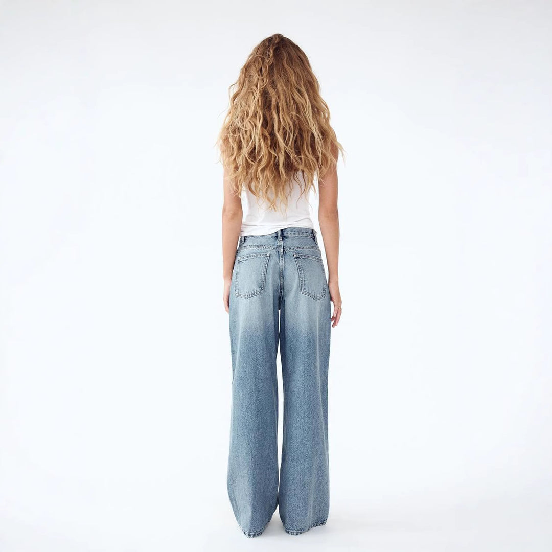 Y2K irregular design straight leg denim jeans for women