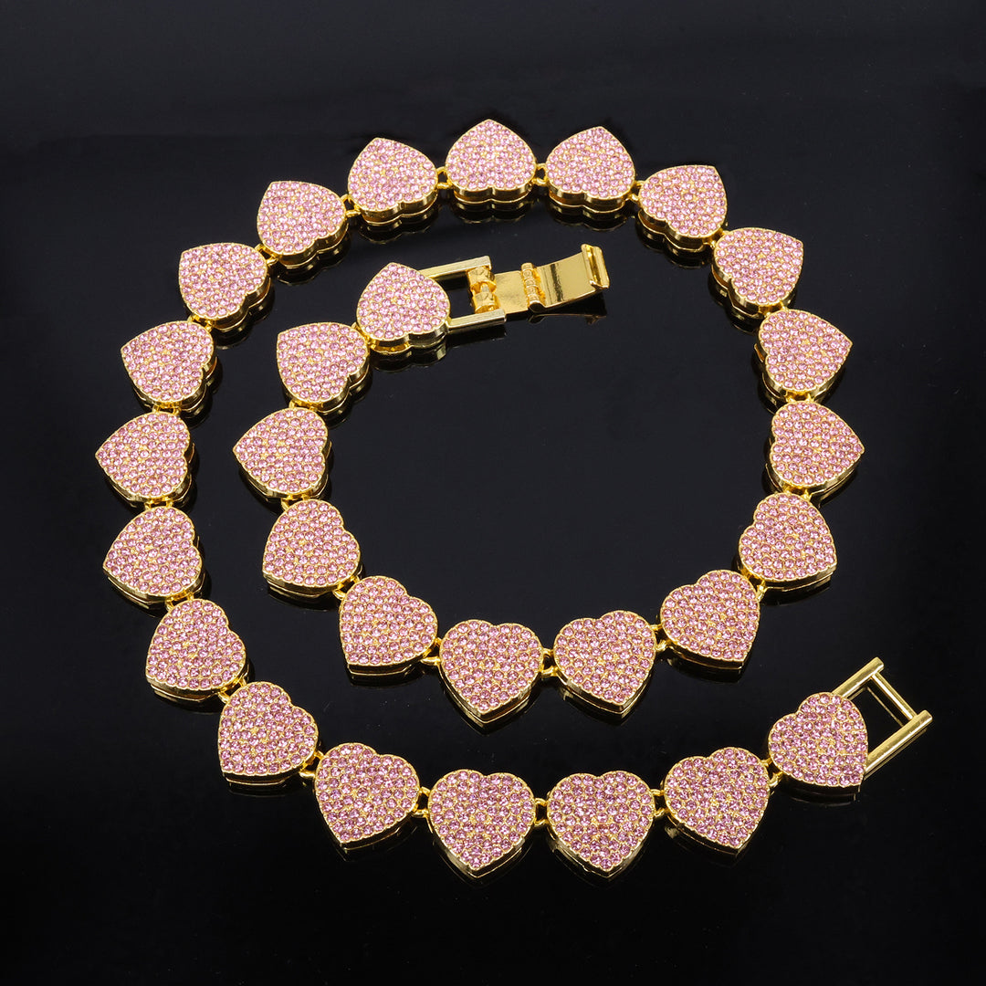 Full-Diamond Heart Alloy Necklace
