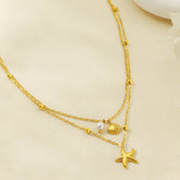 starfish necklace pearl double-layered necklace