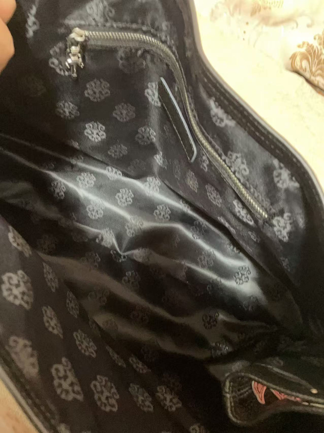 Chrome Hearts Genuine Leather Handbag with Floral Pattern