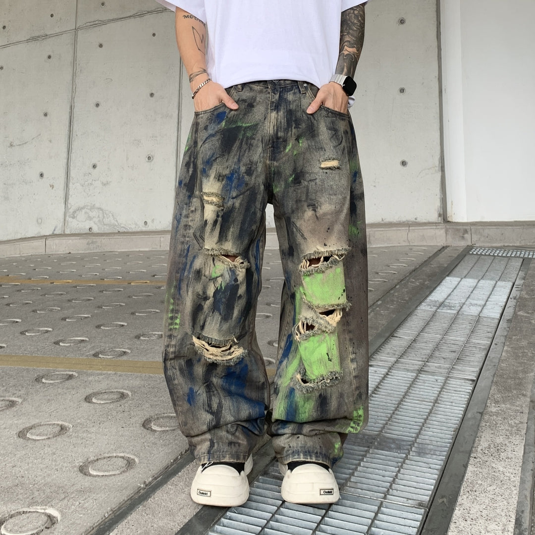 Wasteland-Style Distressed Loose-Fit Scythe Cut Jeans