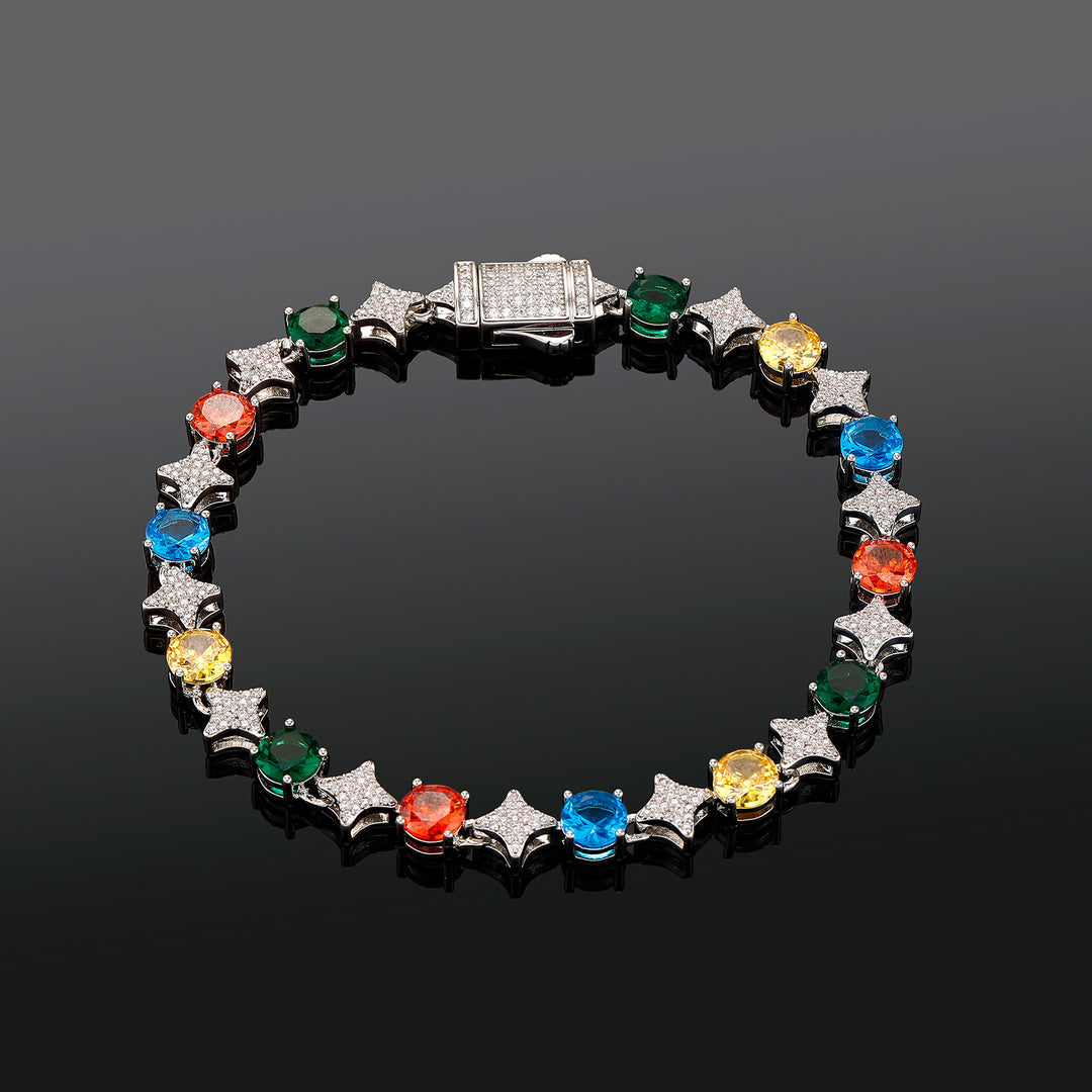 4mm Tennis Chain, 6mm Copper-Set Zircon Star & Sunburst Bracelet