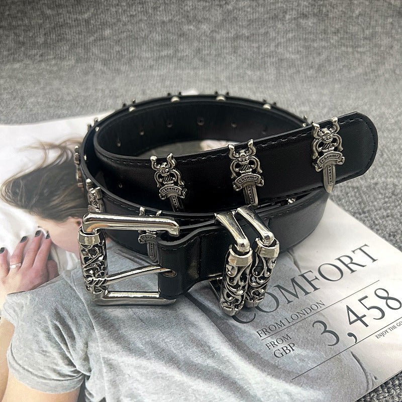 Chrome Hearts dagger belt with rollers, hollowed-out vine carving