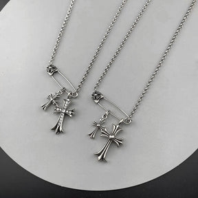 CH Chrome Hearts Classic Cross Diamond Double Cross Pin Necklace