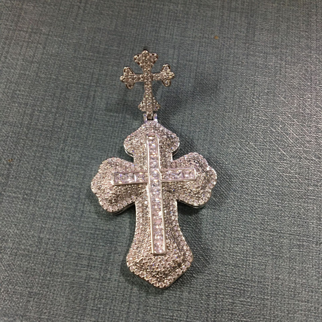 Hip-hop zircon-encrusted couple's necklace with large and small crosses