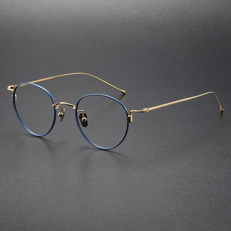 Oval pure titanium retro eyeglass frames
