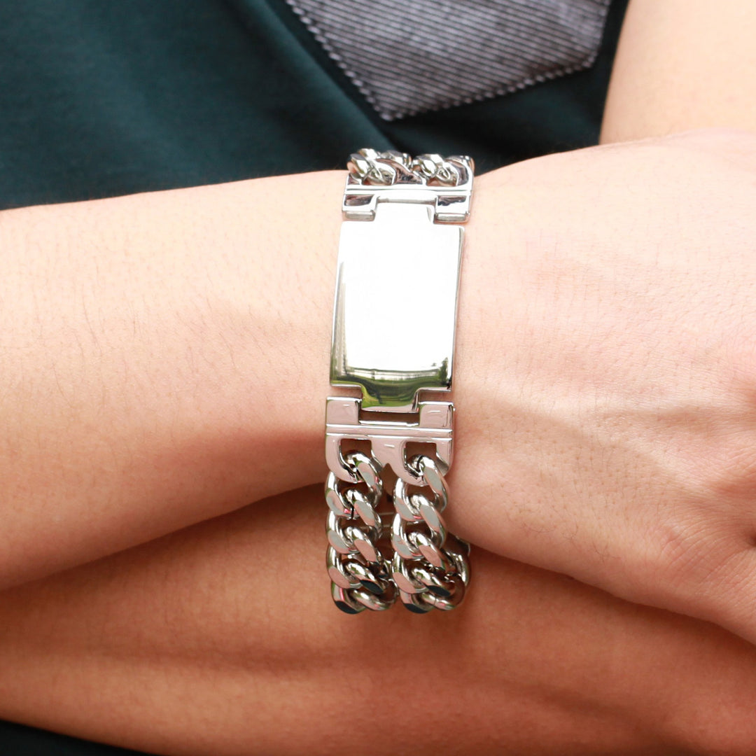 Double-Row Cross Stainless Steel Couple's Bracelet Set