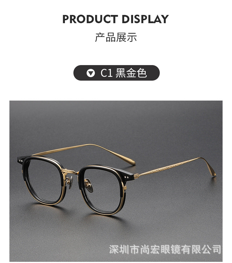 Retro and artistic carved pure titanium glasses for smaller faces