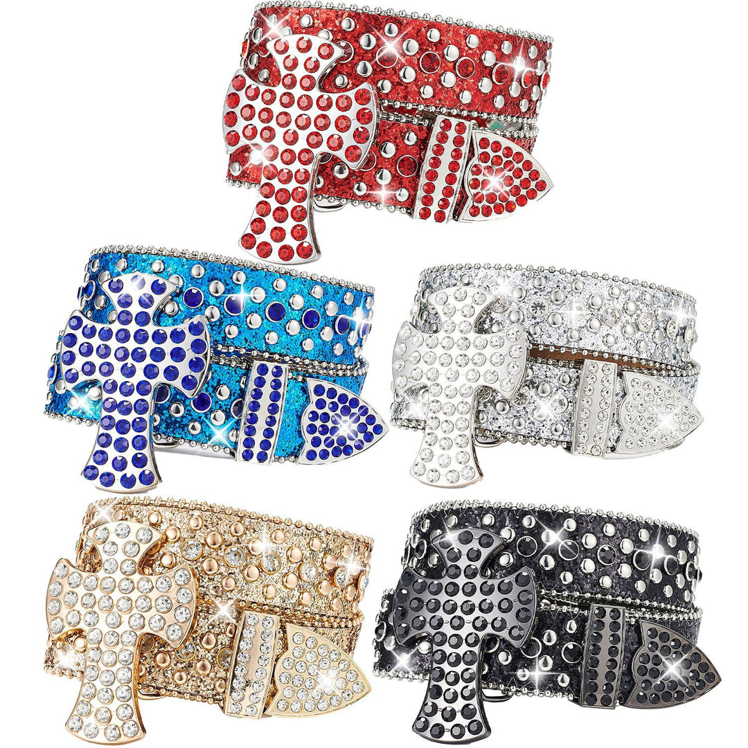 Punk belt with rhinestones and sequins, rock and roll fashion belt