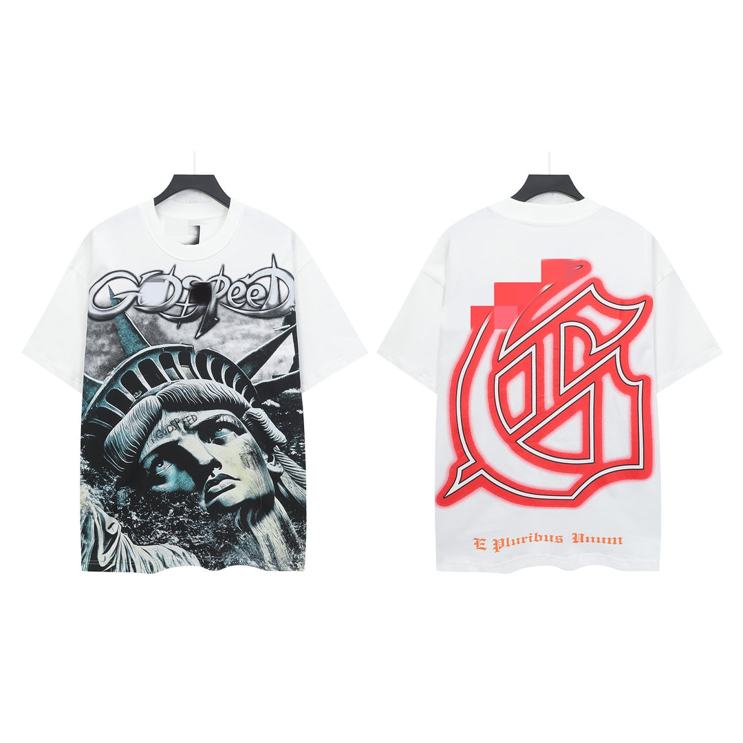 Skull Hip Hop Statue of Liberty Short-Sleeve T-Shirt