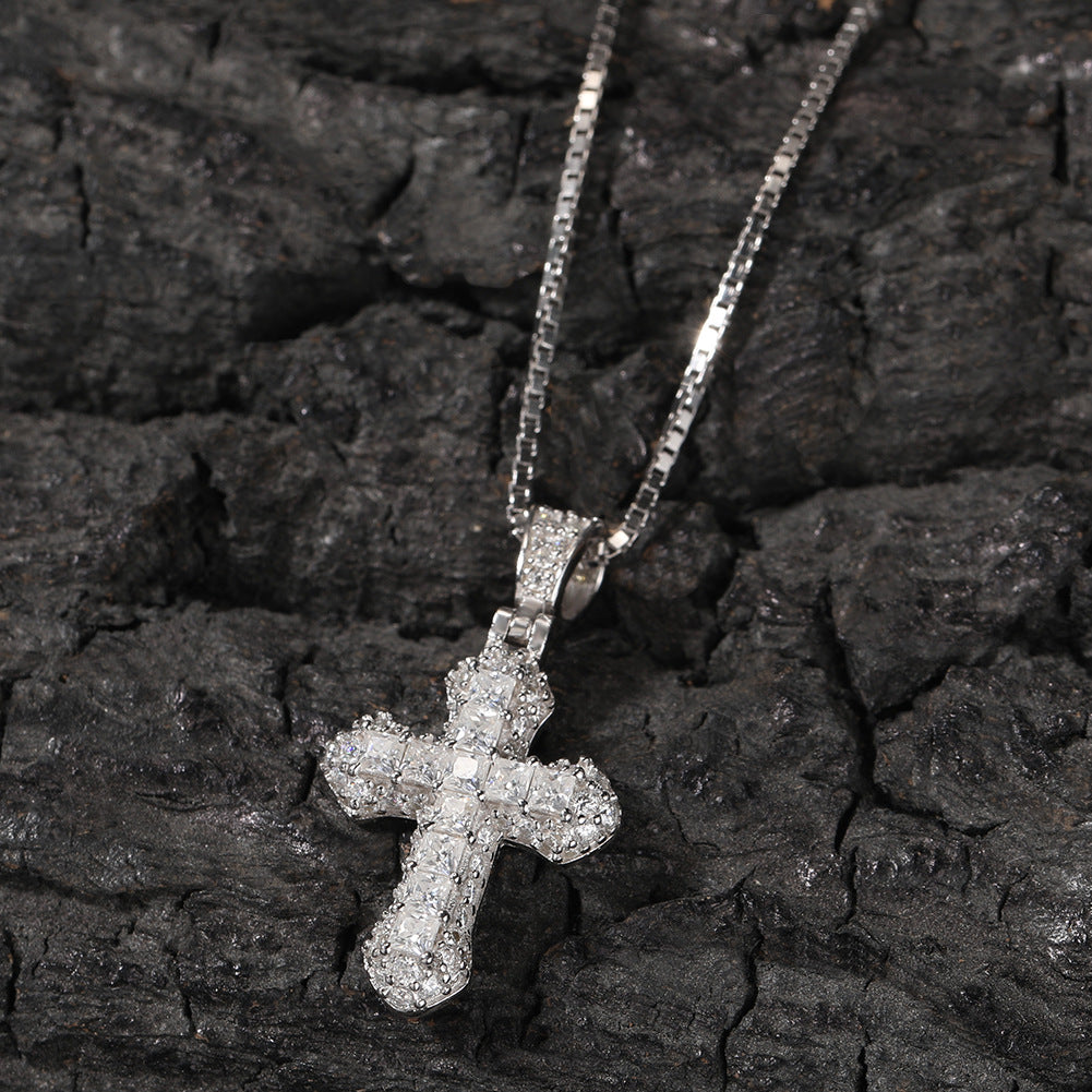Gold-plated, diamond-encrusted mini cross necklace