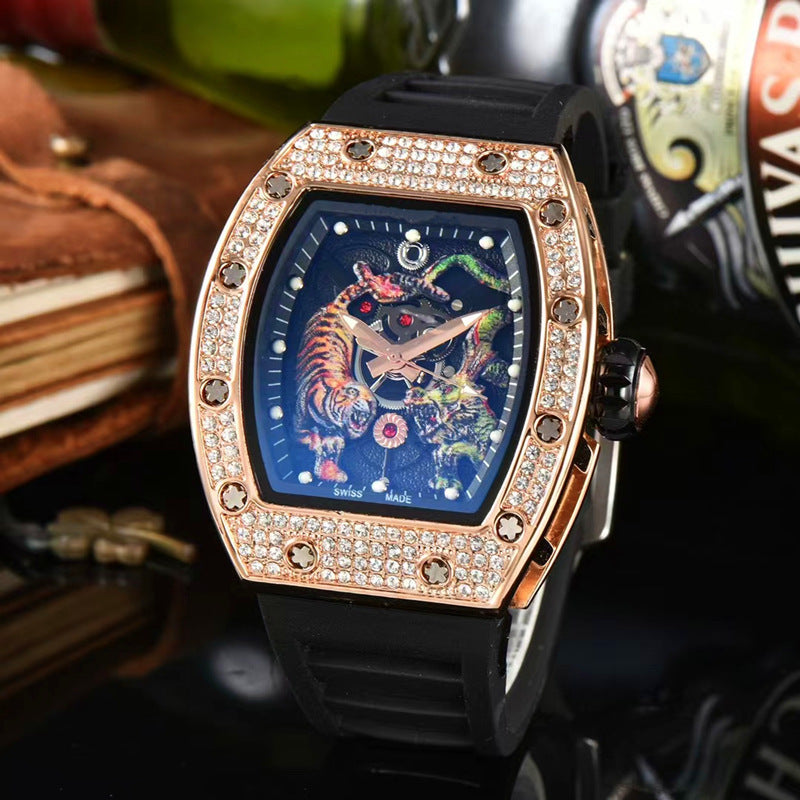 Tonneau-Shaped Water-Resistant Watch with Dragon & Tiger Totems