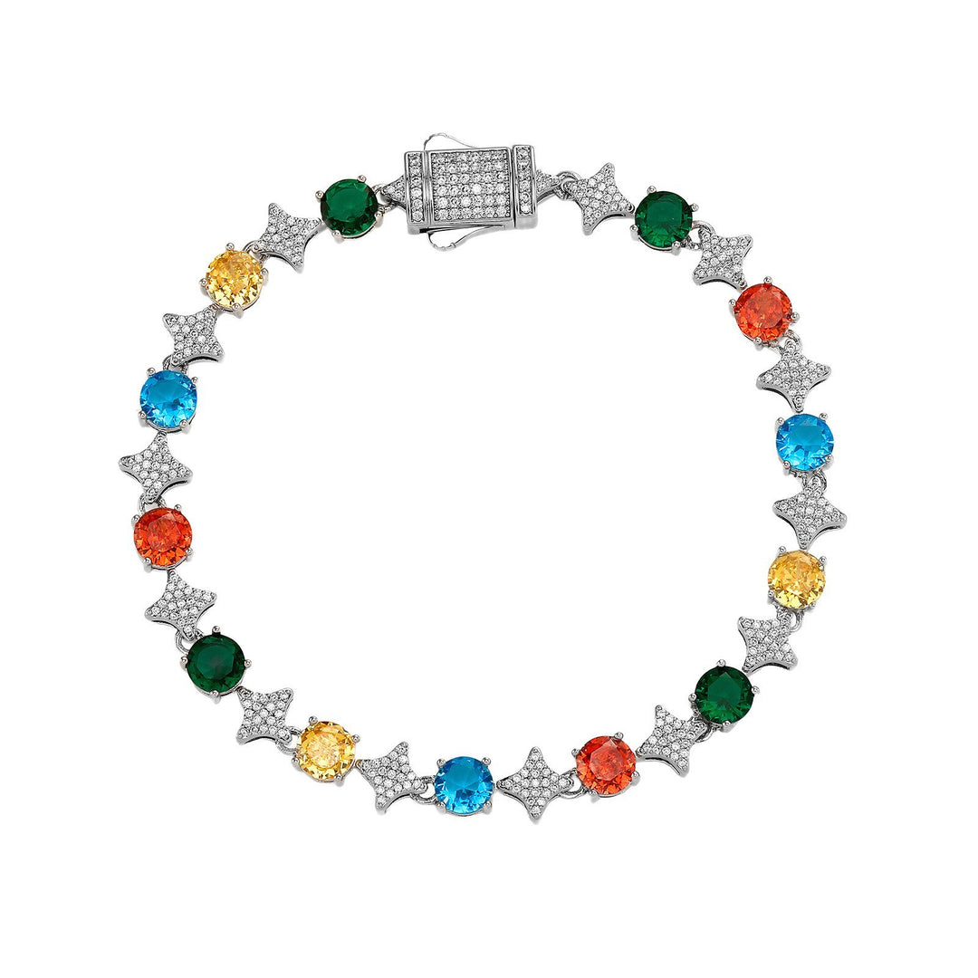 4mm Tennis Chain, 6mm Copper-Set Zircon Star & Sunburst Bracelet