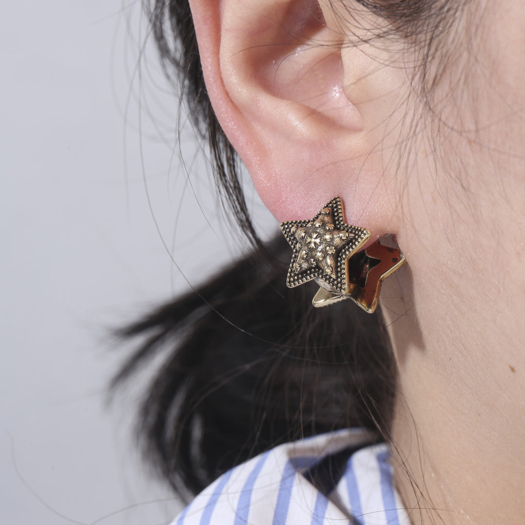 Chrome Hearts-Inspired Rhinestone Five-Pointed Star Earrings