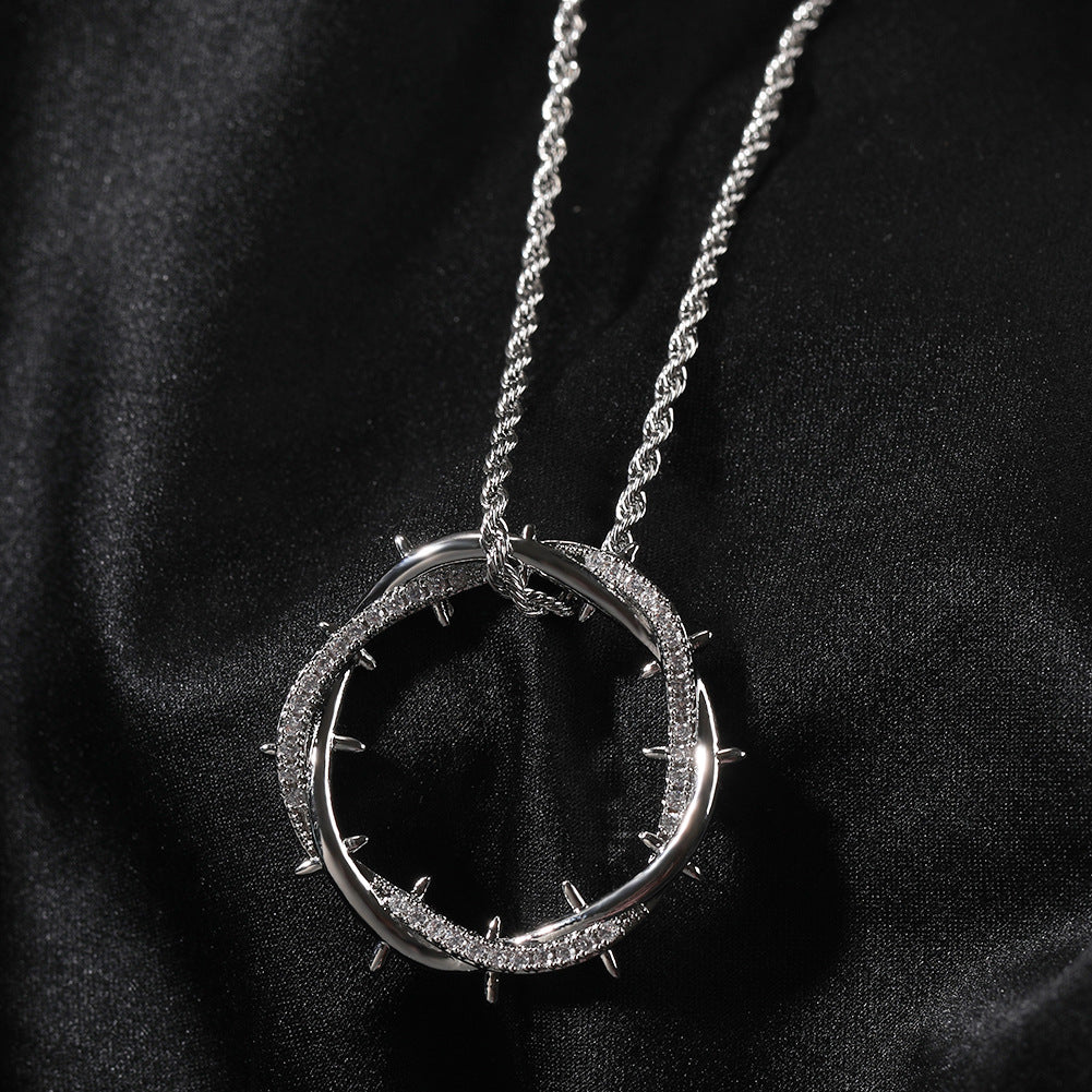 Retro copper with zircon, thorn crown pendant necklace