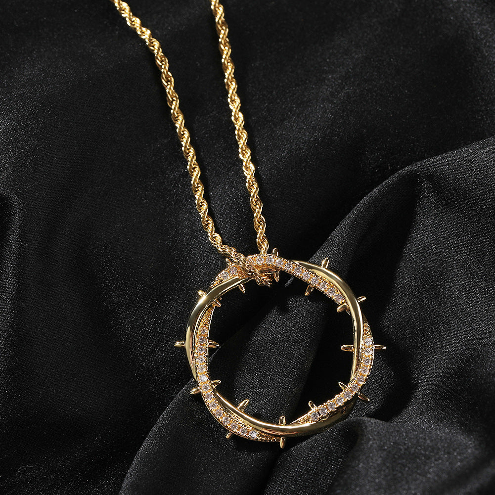 Retro copper with zircon, thorn crown pendant necklace