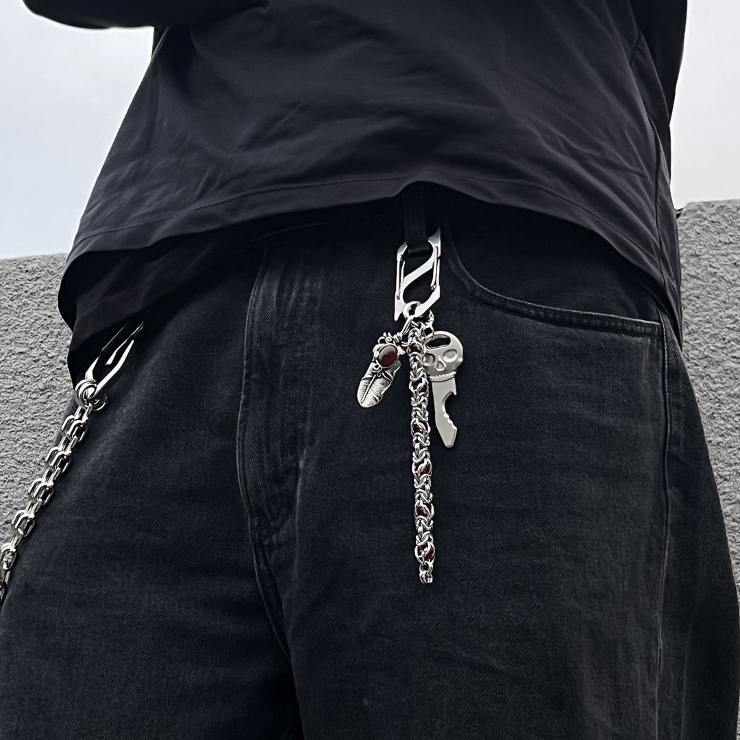 Punk dragon bone chain skull keychain pendant