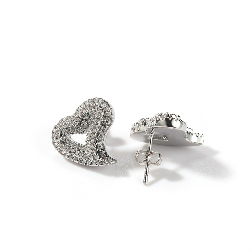 Hip-hop exaggerated zircon hollow heart earrings