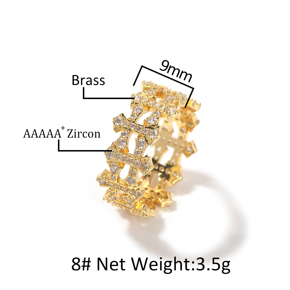 9mm Double-Sided Cross-Shaped Zircon Ring