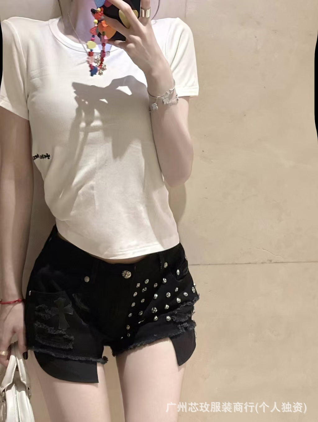 Chrome Hearts Cross Rivet Design Hip Hop Shorts