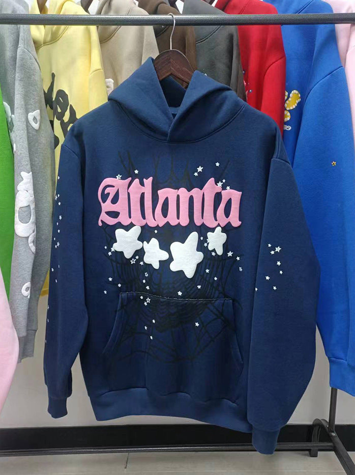 Sp5der fleece-lined hoodie with spiderweb print.