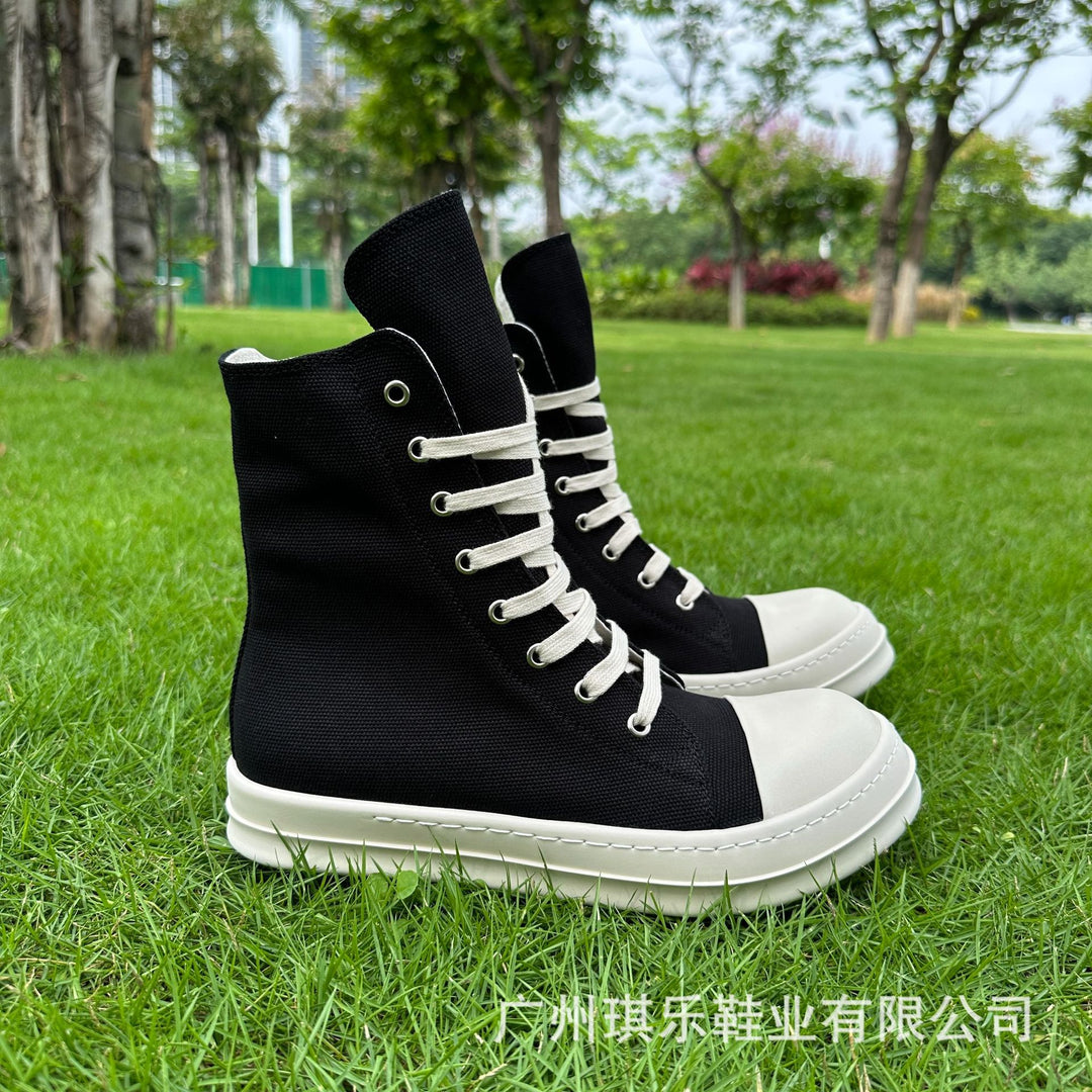 Plus-Size Thick-Soled, Black, Unisex Canvas Sneakers