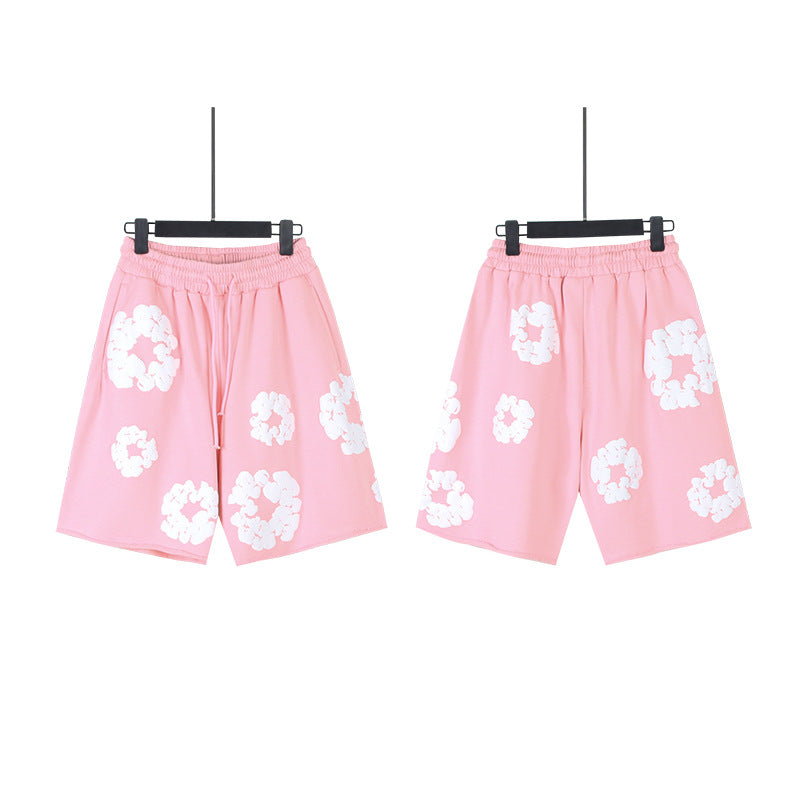 Foamed Kapok Flower Loose-Fitting Short-Sleeved Shorts