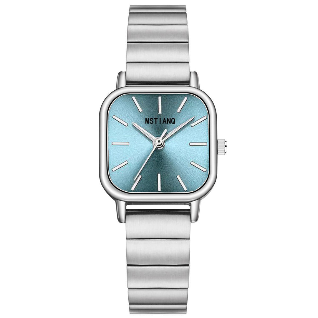 Collegiate-Style Square Watch with Bamboo-Texture & Sunray Dial