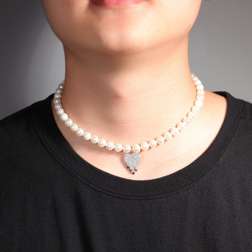 Water Drop Love Pearl Necklace Hip Hop Trend Necklace