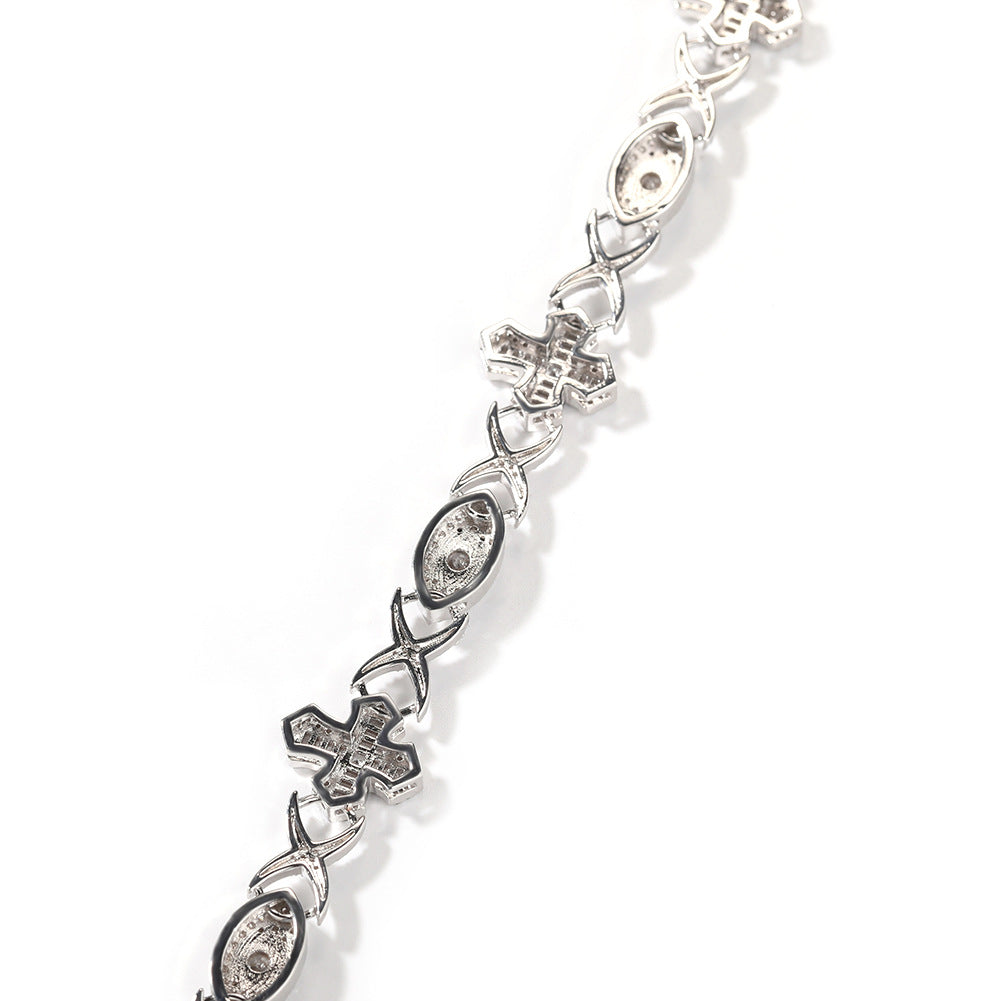Hip-Hop Bracelet: Copper-Inlaid Zircon "Eye & Cross" Design
