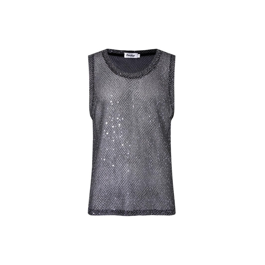 Fishnet back cutout sequined camisole vest
